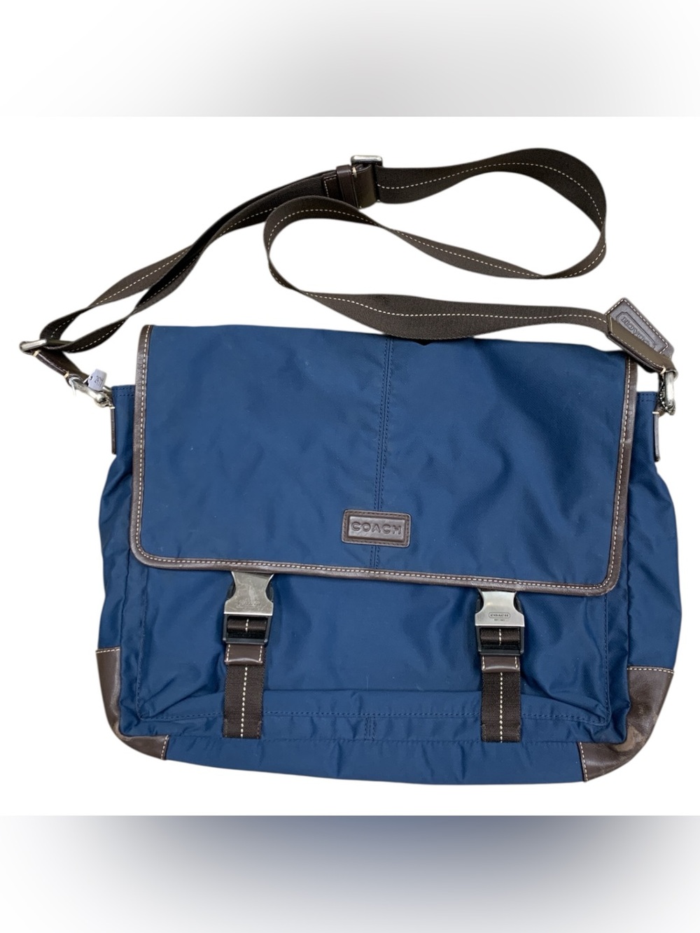 Coach Blue Nylon Messenger Bag with Brown Trim